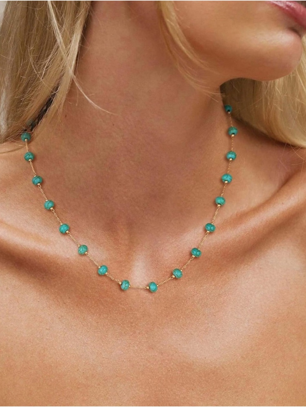 14K Gold Plated Delicate Turquoise Beaded Gold Necklace